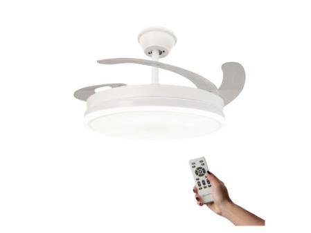 M mimotec - Ventilateur de Plafond LED Olga Blanc 66W avec Lumière CCT Intensité Variable et Contrôle de l'Intensité, Moteur DC 30W + Lumière LED 36W, Silencieux, 6 Vitesses, 4 Pales Rétractables, Minuterie. (Classe d'efficacité énergétique F)