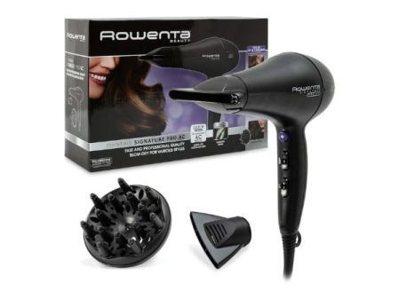Rowenta Signature Pro - Sèche-cheveux professionnel, Moteur AC 2200W, Fonction Ionique, 2 Vitesses et 3 réglages de température avec buses concentratrices et diffuseur, Noir, CV7840