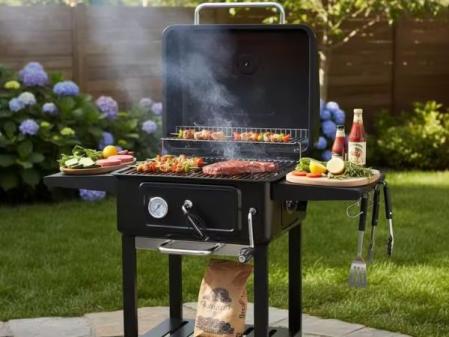 Barbecue charbon et gaz sur chariot inox