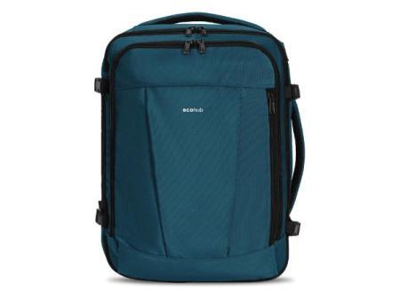 ECOHUB Sac à dos de voyage en cabine d'avion 40x30x20 Ryanair avec 13 compartiments pour femmes et hommes, valise sous le siège, bagage à main 24L, recyclé, breveté, bleu vert