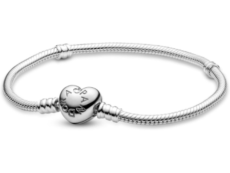 Bracelet Pandora en argent avec fermoir coeur gravé